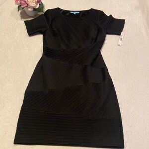 ANTONIO MELANI NWT Size 10 Black Astrid Dress Textured-Stripe Stretch Crepe